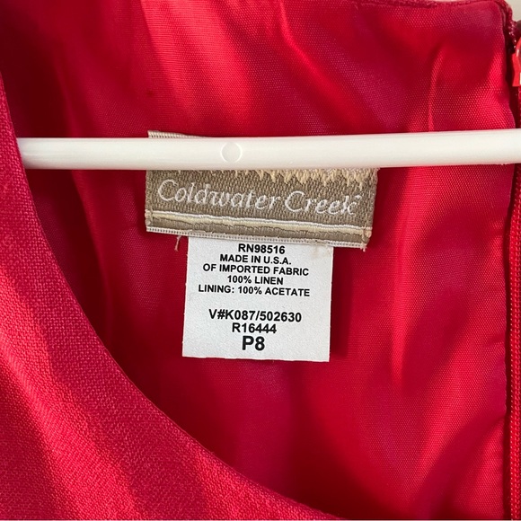 Coldwater Creek Red Sleeveless 100% Linen Embroidered Bicycle Dress | Size 8P - Picture 3 of 6